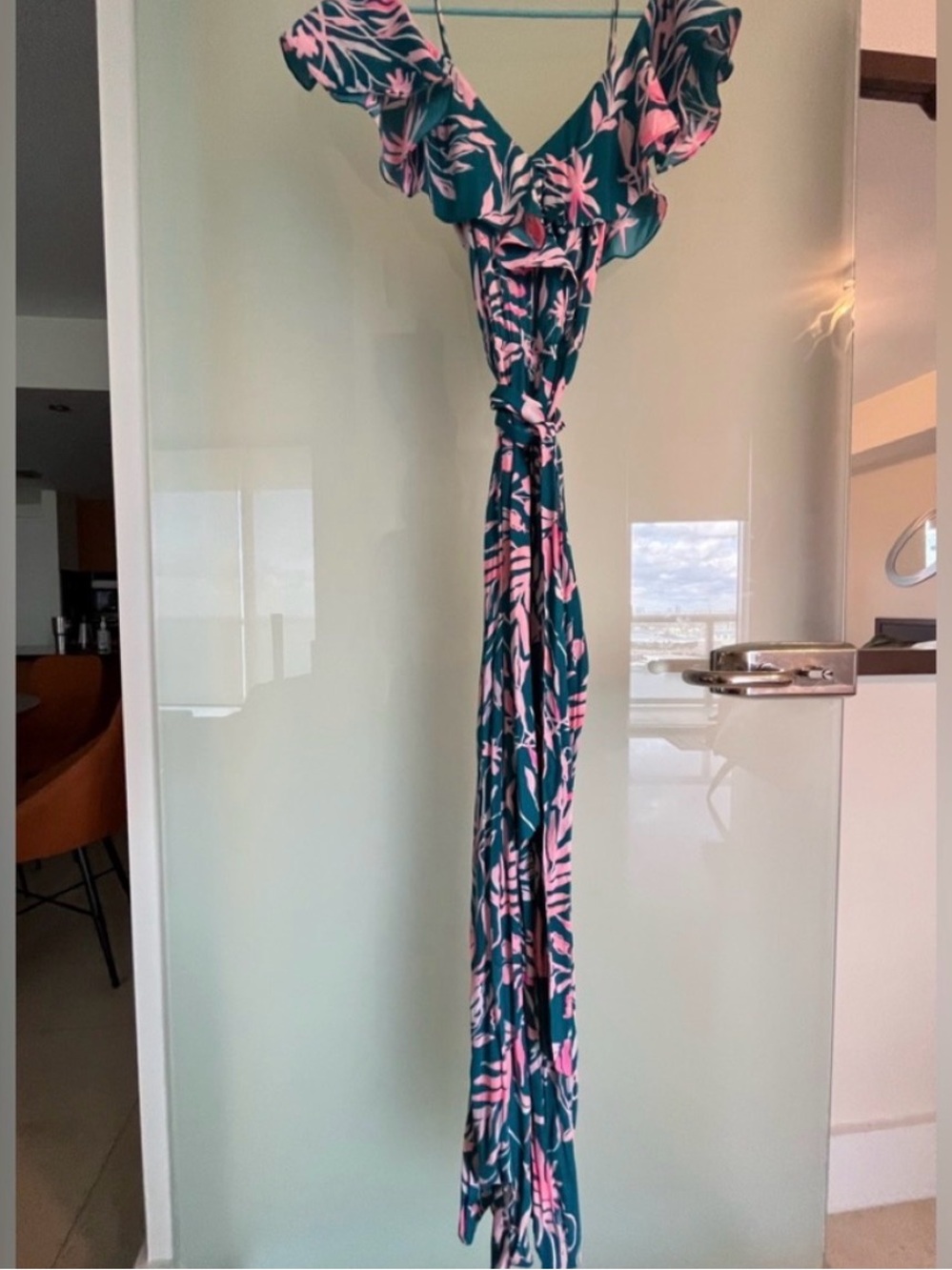 Lilly Pulitzer Emilia Teal & Pink Cold-Shoulder Jumpsuit XS - Picture 7 of 7